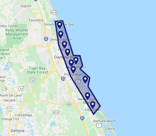 A screenshot of the map of Oceans Managing Group's operational area